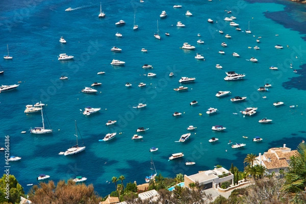 Fototapeta Moraira view from cap d'or with many boats