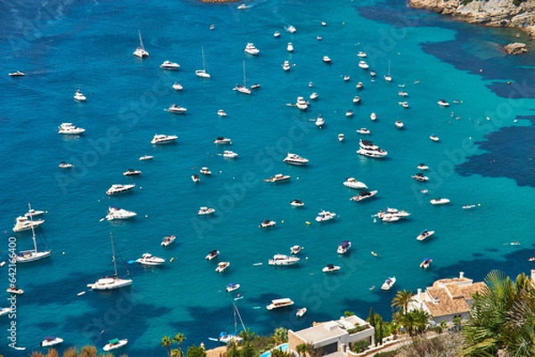 Fototapeta Moraira view from cap d'or with many boats