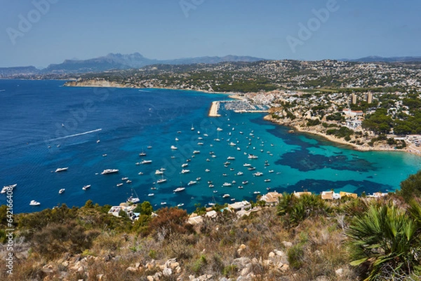 Fototapeta Moraira view from cap d'or with many boats