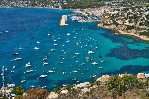 Fototapeta Moraira view from cap d'or with many boats