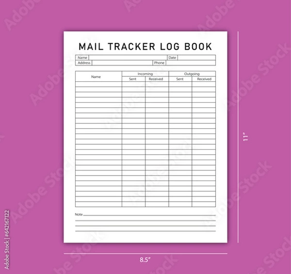 Fototapeta Mail Tracker log book kdp interior