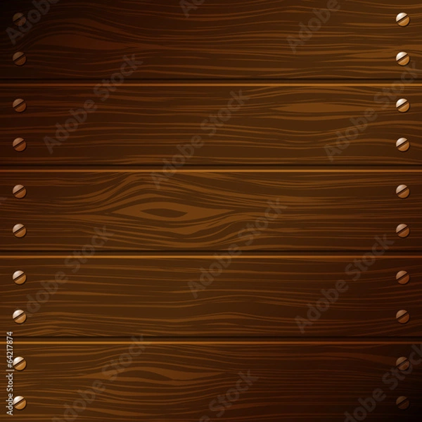 Obraz Dark wooden boards with screws. Vector background.