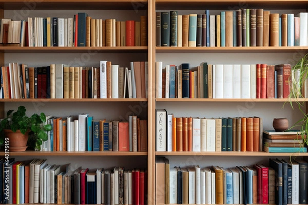 Fototapeta Books on the bookshelf. Bookcase with books as background.