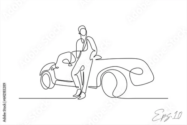 Fototapeta vector illustration
continuous line of stylish people in front of car
