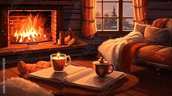 Fototapeta the serenity of the fireplace, a good vacation

