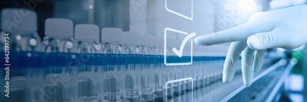 Obraz glove hand Concept of FDA approved. Food and drugs administration. Quality medcine, assurance, organization.