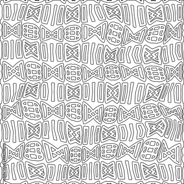 Fototapeta White background with black pattern. Texture with figures from lines.Line shape design.Abstract background for web page, textures, card, poster, fabric, textile. Monochrome graphic repeating design. 