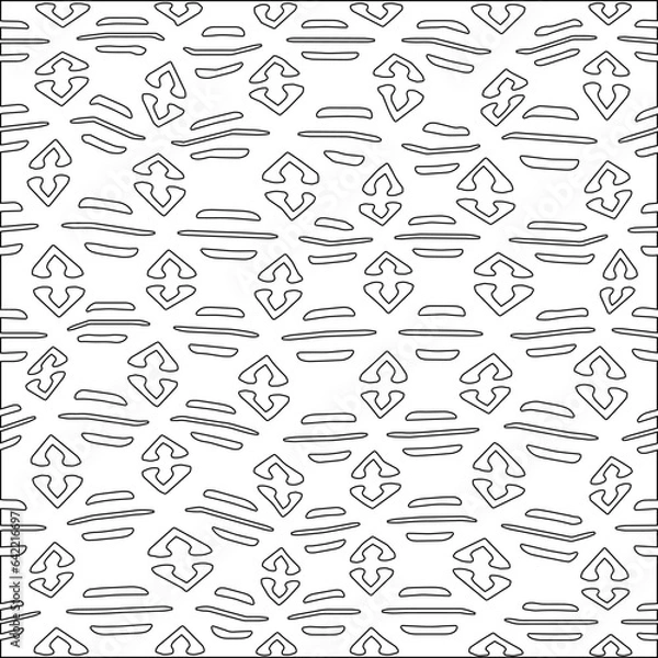 Obraz White background with black pattern. Texture with figures from lines.Line shape design.Abstract background for web page, textures, card, poster, fabric, textile. Monochrome graphic repeating design. 