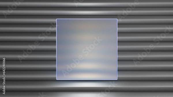 Fototapeta Square rough glass shape with dark lined elegant background. 3d illustration