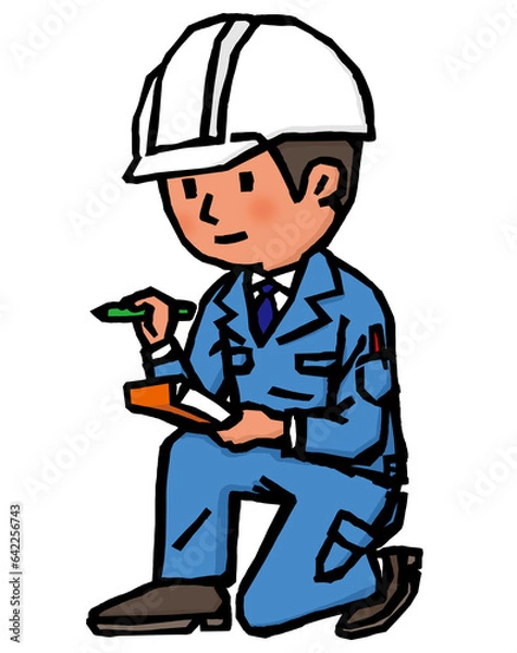 Fototapeta 調査し記録している作業服の男性