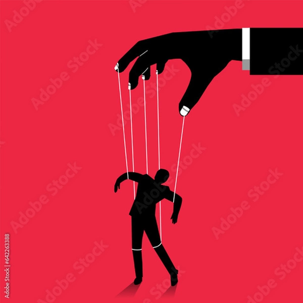 Fototapeta Dictator control or manipulator concept, boss puppet abuse manipulations, manipulative person, employer domination exploitation authority manipulator