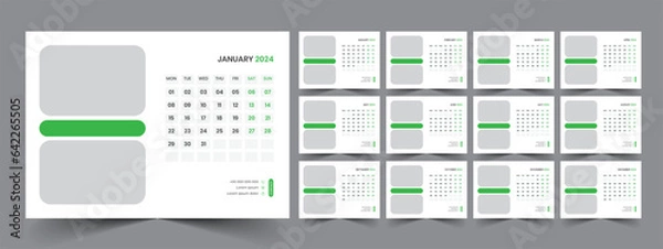Fototapeta Calendar 2024 planner corporate template design set. Week starts on Monday. template for annual calendar 2024