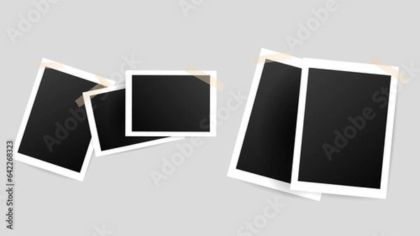 Fototapeta Set of vintage photo frame with adhesive tape picture frame mockup template   isolated on gray background ,  Flat Modern design , Illustration Vector  EPS 10