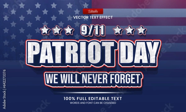 Obraz Vector design editable text effect, patriot day 3d bold