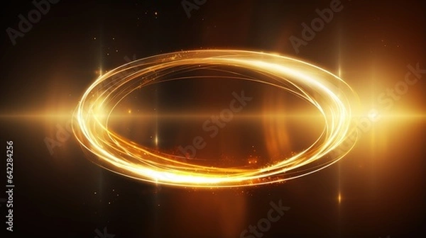 Fototapeta Golden background with glowing lights and a spotlight for advertising and space