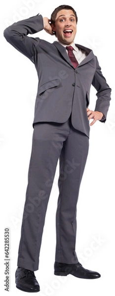 Fototapeta Digital png photo of smiling caucaasian businessman with hand behind head on transparent background