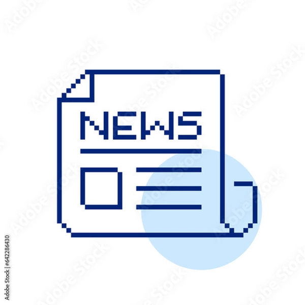 Fototapeta Pixelated newspaper icon. Front page article with pictures. Retro computer interface imitation. Pixel perfect, editable stroke icon