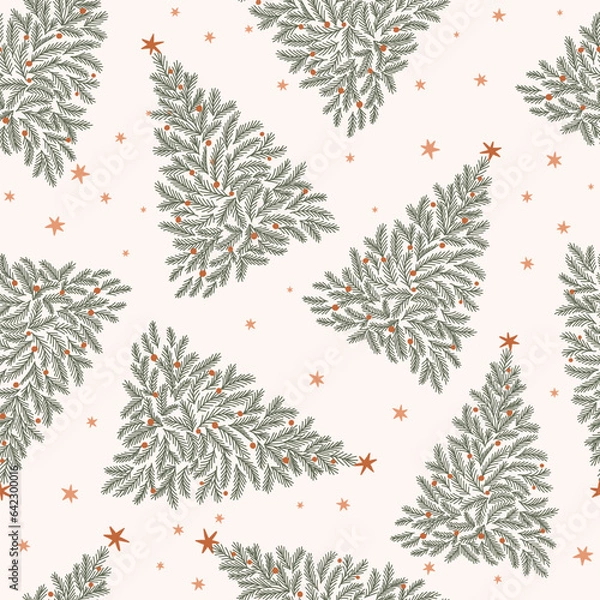 Obraz Seamless pattern, digital paper repeating background for fabric, wallpaper, wrapping paper and surface design with chistmas tree and stars