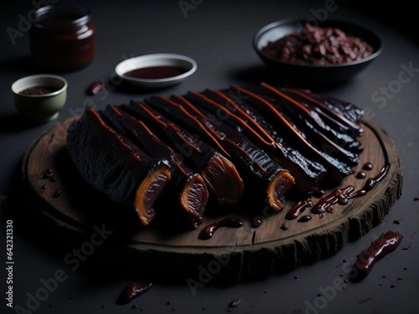 Fototapeta Grilled steak with fris on a wooden table