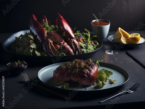 Fototapeta grilled losbter meat with vegetables