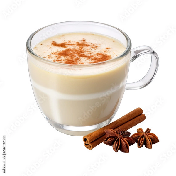 Fototapeta Eggnog Punch Cup with Nutmeg Isolated on White Background
