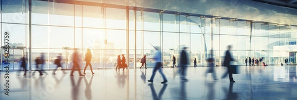 Fototapeta Blurred background of a modern airport . Abstract motion blurred people