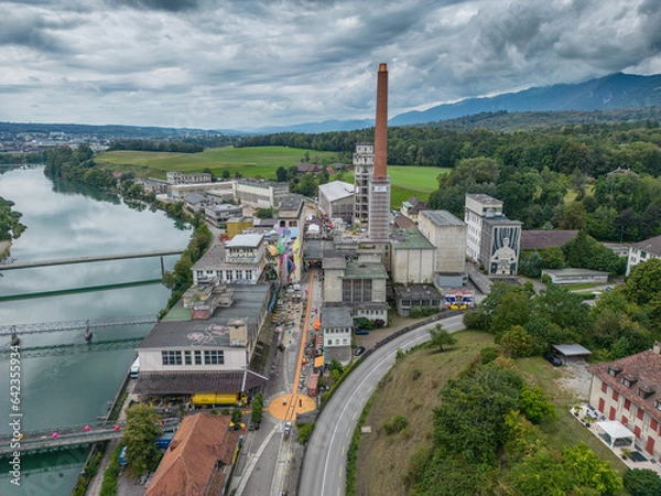 Fototapeta  aerial view of a old paper factory 