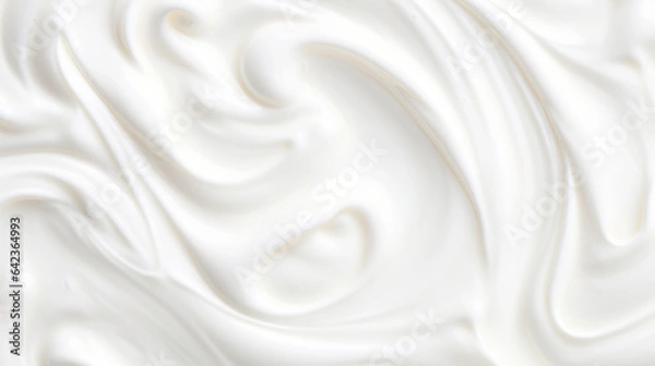 Obraz Close up of white natural creamy vanilla yogurt. Top view. Generative AI