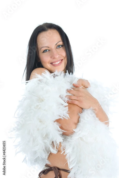 Fototapeta portrait of the brunette with blue eye on white background