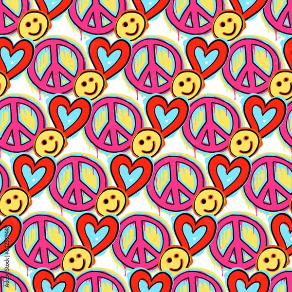 Obraz Hippie psychedelic Seamless Pattern. Hand Drawn Seamless Pattern	