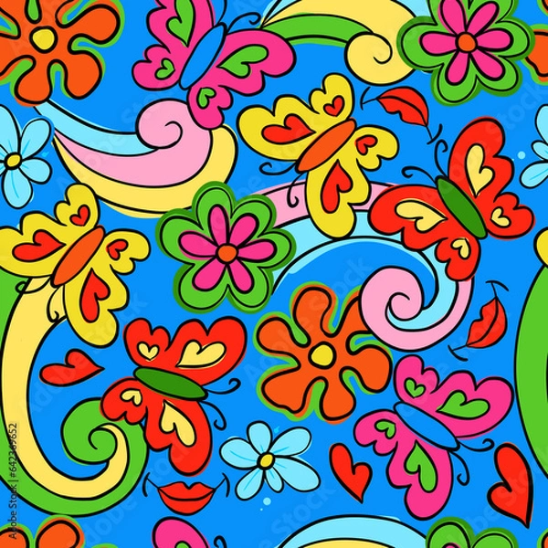 Obraz Hippie psychedelic Seamless Pattern. Hand Drawn Seamless Pattern	