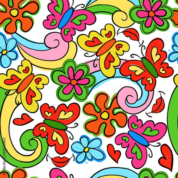 Obraz Hippie psychedelic Seamless Pattern. Hand Drawn Seamless Pattern	