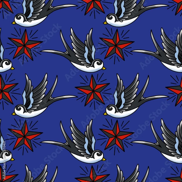 Obraz Old School Tattoo Seamless Pattern. Hand Drawn Seamless Pattern	
