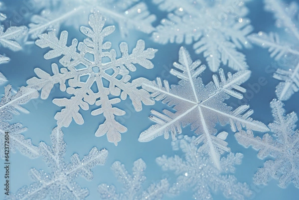 Fototapeta Christmas background with snowflakes, generative ai