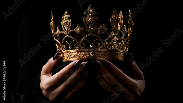 Fototapeta golden crown on a dark background. the concept of queen and queen