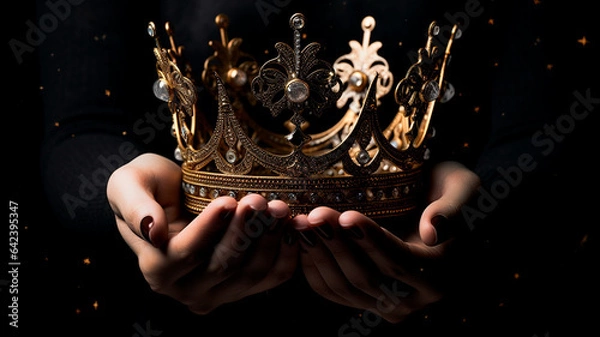 Fototapeta golden crown on a dark background. the concept of queen and queen