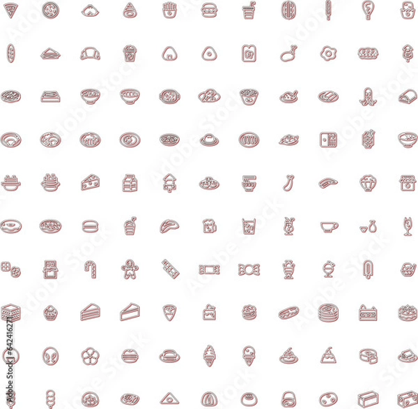 Fototapeta ミニミニ食べ物飲み物イラストアイコンセット　カラーシャドウ　赤