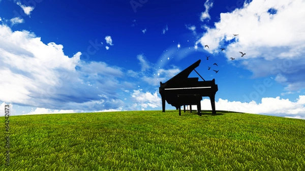 Fototapeta piano in a meadow