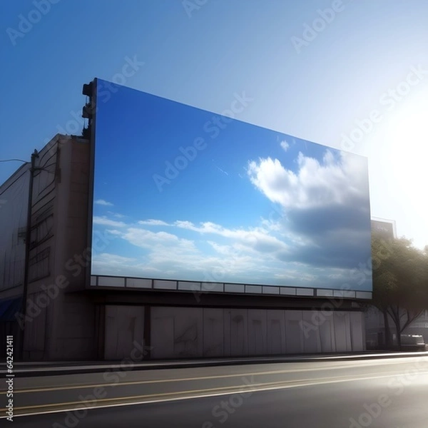 Obraz Billboard next to roadside trees AI