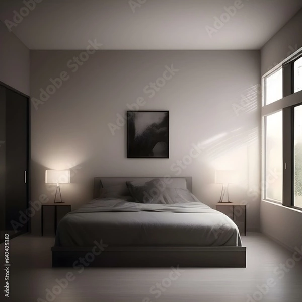 Obraz Spacious modern bedroom with light from the window AI