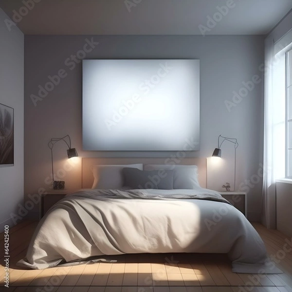 Obraz Modern bedroom design with a blank frame AI