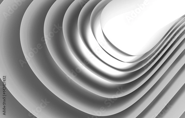 Obraz Gray abstract background of dynamically curving wide stripes illuminated from behind by light, 3d render