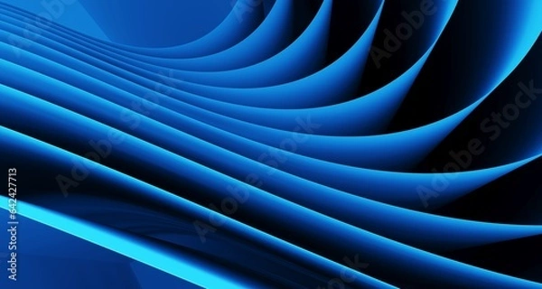 Obraz Blue abstract background with smoothly curving three-dimensional stripes, 3d render