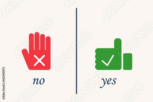 Obraz image of hand gestures. one gesture prohibits, and the other allows. hands sign yes and no