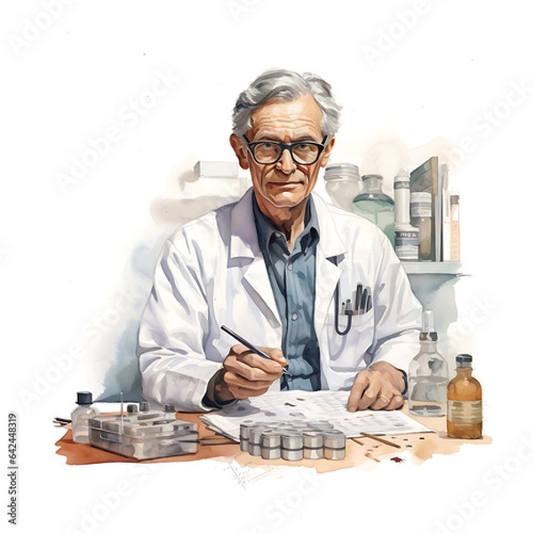 Obraz medical, made of watercolor, gouache paint, white background, isolated, generative ai