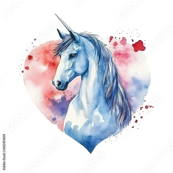 Fototapeta unicorn, made of watercolor, gouache ink, white background, isolated, generative ai