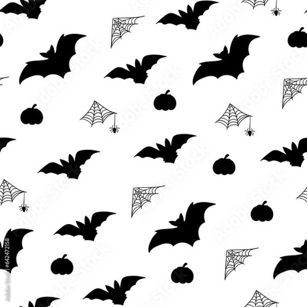 Obraz Seamless Halloween pattern. Halloween party vector illustration. cobweb and pumpkin on a light background. Halloween vector seamless pattern.