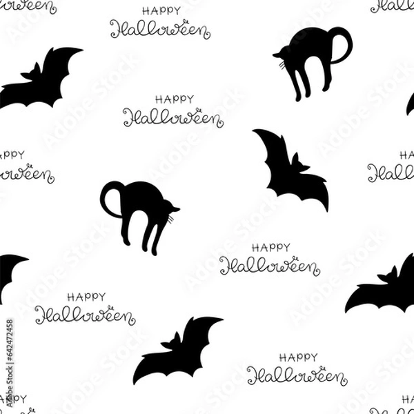 Obraz Seamless Halloween pattern. Halloween party vector illustration. cobweb and pumpkin on a light background. Halloween vector seamless pattern.