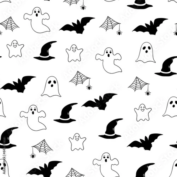 Obraz Seamless Halloween pattern. Halloween party vector illustration. cobweb and pumpkin on a light background. Halloween vector seamless pattern.