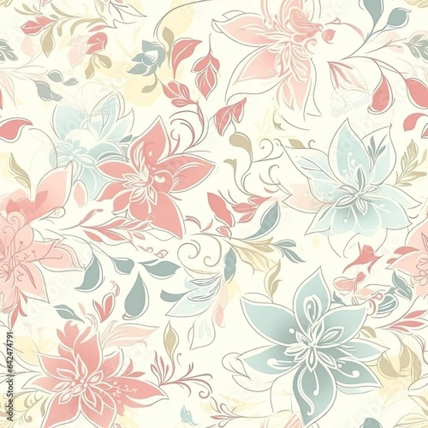 Fototapeta "Abstract Garden: AI-Generated Colorful Florals". Seamless Pattern.